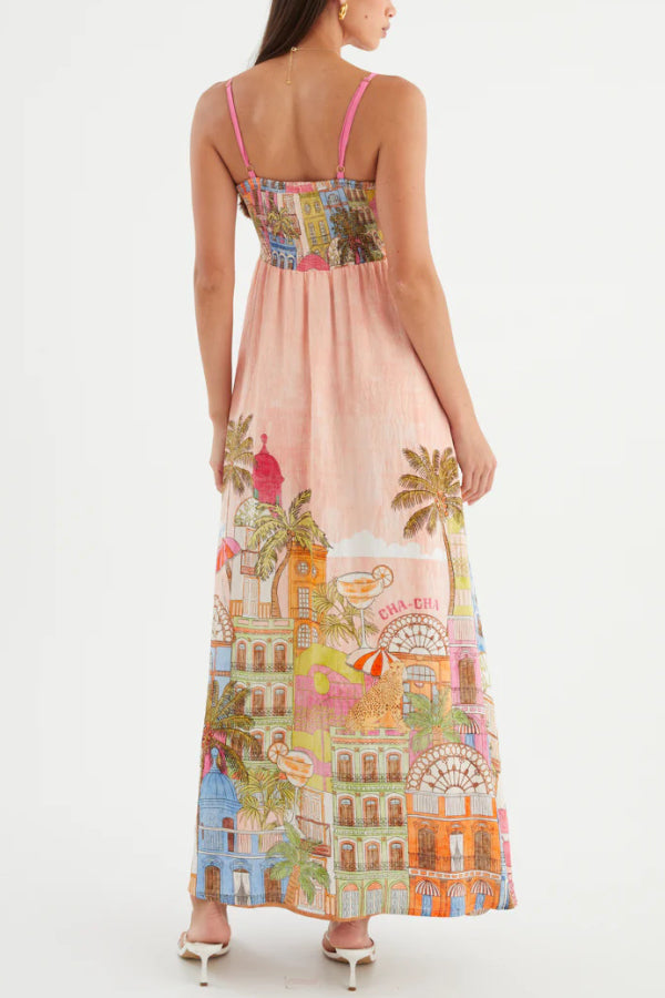 Unique Printed Loose Sleeveless Camisole Casual Vacation Maxi Dress
