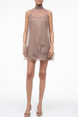 Playful Charm Sheer Chiffon Embellished Feather Back Bow H-line Mini Dress