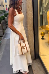 Bohemian Square Neck Pocket Tassel Holiday Maxi Dress