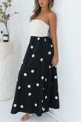 Fashion Polka Dot Print Tube Top Spliced Maxi Dress