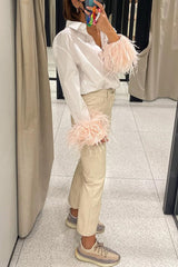 Fashionable Feather Long-sleeved Casual Loose Shirt