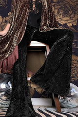 Stylish Velvet High-waisted Draped Casual Flared Pants
