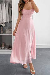 Solid Color Halter Backless Lace-up Holiday Slim Maxi Dress