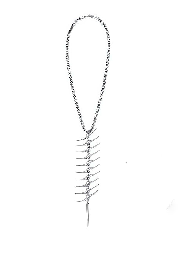 Punk Silver Thorn Bone Necklace