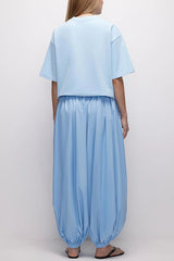 Solid Color Casual Pocket Elastic Waist Lantern Wide Leg Pants