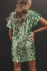 Fashionable Sequined Loose Short-sleeved Mini Dress