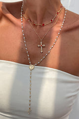 Fashionable Diamond Cross Chain Elegant Multi-layered Necklace