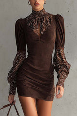 Stylish Suede Patchwork Slim-fit Long-sleeved Mini Dress