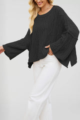 Solid Color Cable Knit Loose Long-sleeved Casual Sweater