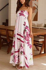 Botanical Print Halter Square Neck Pleated Loose Maxi Dress
