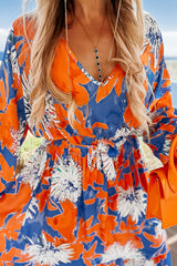 Unique Print V-Neck Long Sleeve Full Hem Holiday Maxi Dress