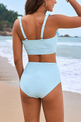 Floral Print Ruffled Two-piece Stretch Bikini Swimsuit and Elegant Gauze Scarf Set