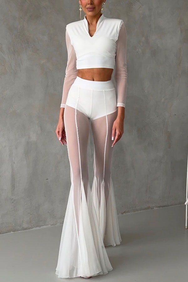 Deep Chic Mesh High Rise Elastic Waist Fishtail Stretch Pants