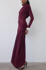 Solid Color Long-sleeved Pleated Slim-fit Elegant Ribbon Mini Dress