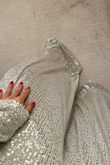 Fashionable Shiny Sequined Long-Sleeved Cropped Top and Casual Wide-Leg Pants Set