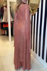 Shine Brighter Sequin Cape Sleeve Cross Waist Evening Maxi Dress