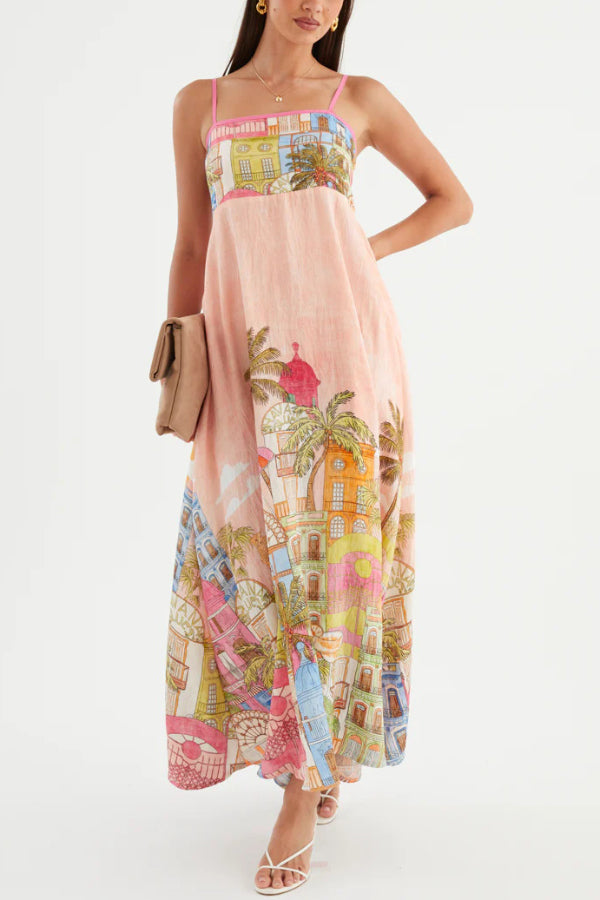 Unique Printed Loose Sleeveless Camisole Casual Vacation Maxi Dress