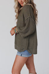 Solid Color Loose Round Neck Long Sleeve Casual Knitted Sweater