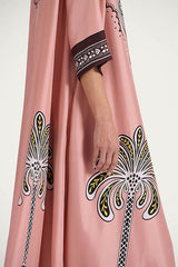 Satin Unique Print Casual V-neck Loose Holiday Maxi Dress