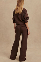 Meet The Autumn Ribbed Zipper Neck Sweatshirt and Elastic Waist Pocketed Loose Pants Set