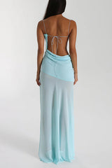 Sexy Halter Waist-baring Backless Lace-up High-slit Maxi Dress