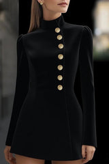 Fashionable Stand Collar Single-Breasted Slim Fit Formal Mini Dress