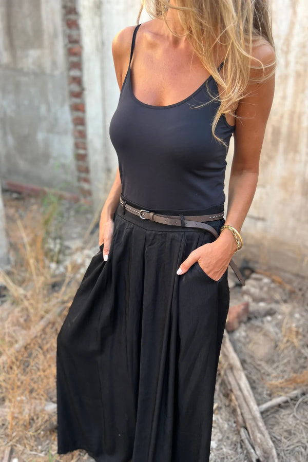 Solid Color Elastic Waist Casual Pocket Loose Wide-leg Pants