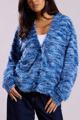 Fashionable Mixed Color Loose V-neck Casual Knit Cardigan