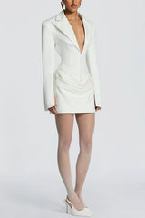 Solid Color Slim-fit V-neck Elegant Draped Formal Mini Dress