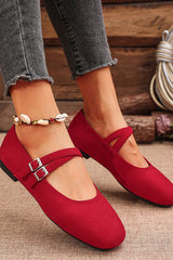 Fashionable Buckled Suede Round Toe Casual Shoes