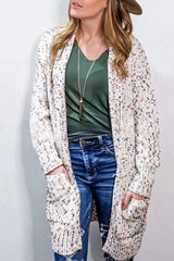 Aminga Colorful Spotted Pocket Crochet Long Sleeved Cardigan