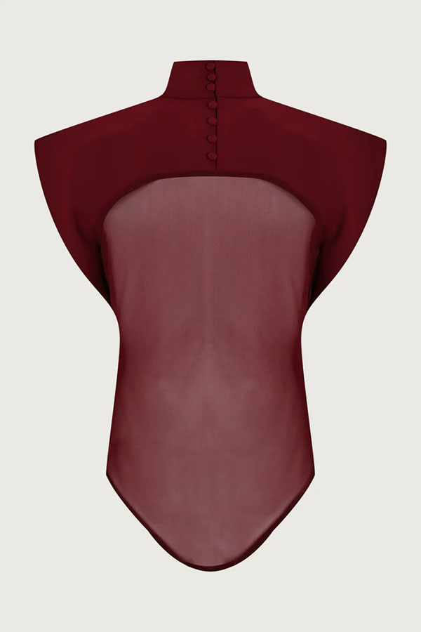 Vita Mesh Patchwork High Neck Wide Sleeve Bodysuit and High Rise Pocket Slit Pants Set