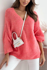 Solid Color Loose V-neck Casual Knitted Sweater