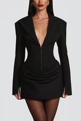 Solid Color Slim-fit V-neck Elegant Draped Formal Mini Dress