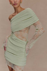 Fashion Lace Panel Long Sleeve Slim Fit Knit Mini Dress