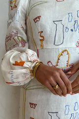 Zeus Puff Sleeve Unique Printed Back Zip Mini Dress