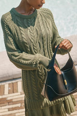 Fashion Loose Round Neck Long Sleeve Knitted Splicing Mini Dress