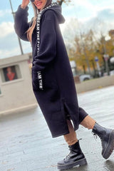 Fashionable and Casual Hooded Zipper Pocket Loose Long Coat