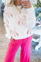 Christmas Pink Bow Sequin Loose Casual Long Sleeve Sweatshirt