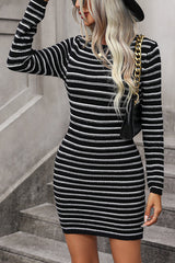 Something Sweet Knit Stripe Long Sleeve Sweater Mini Dress