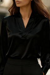 Solid Color V-neck Long-sleeved Casual Professional Shirt