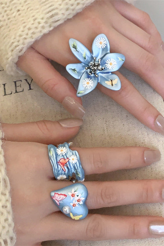 Colorful Dopamine Haze Blue Hand-painted Ring