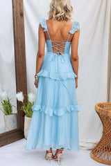Solid Color Halter Backless Tie Elegant Ruffle Maxi Dress
