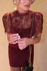 Night on The Town Lace High Neck Cape Back Lace-up Slip Mini Dress