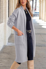 Solid Color Long-sleeved Casual Loose Pocket Mid-length Cardigan