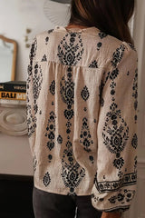 Unique Print Long-Sleeved Button-Up Elegant Shirt
