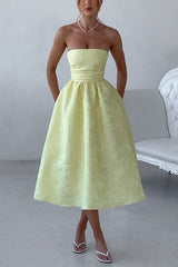 Jacquard Fabric Strapless Open Back Elegant Slim Midi Dress