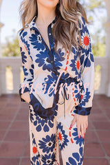 Unique Printed Lapel Long-sleeved Loose Shirt and Casual Pocket Wide-leg Pants Set