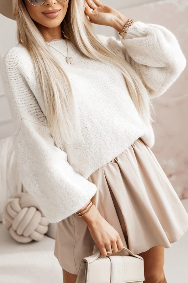 Solid Color Loose Open Back Bow Knitted Casual Sweater