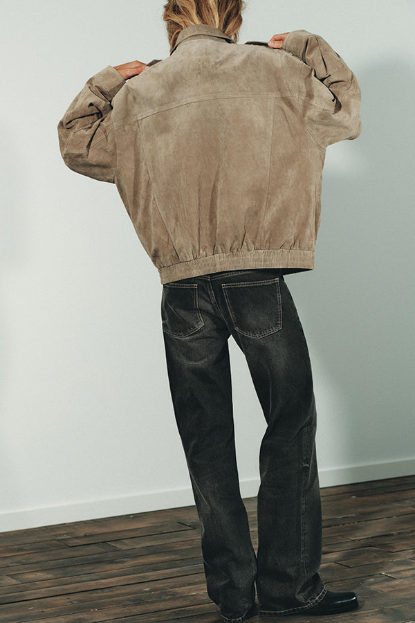 Fashionable Suede Loose Pocket Leather Jacket
